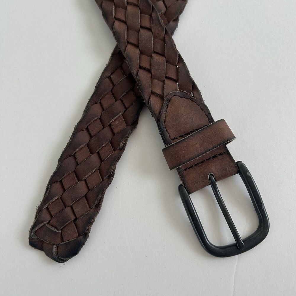 J Crew Braided Genuine Leather Belt Mens Size 36 Woven Brown 1.5” - Picture 4 of 9